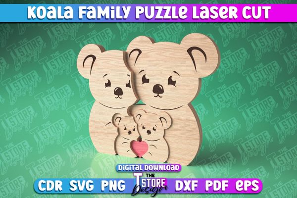 Koala Family Puzzle Laser Cut | Puzzle Laser Cut Design | CNC Files Online Sale