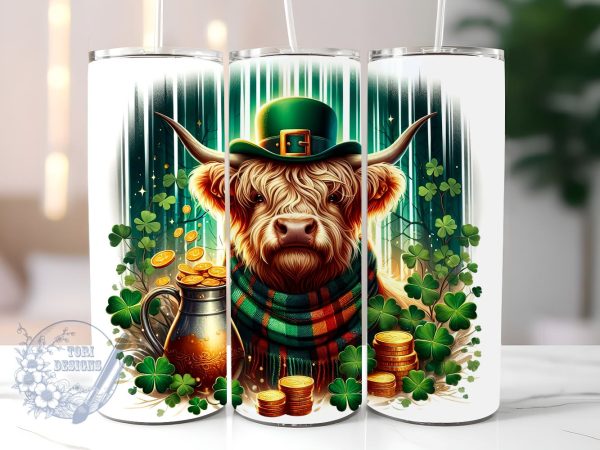 Highland Cow St. Patricks 20 oz Skinny Tumbler Sublimation Design, St Patrick s Day Tumbler Png, Straight & Tapered Tumbler Wrap, Instant Digital Download Cheap