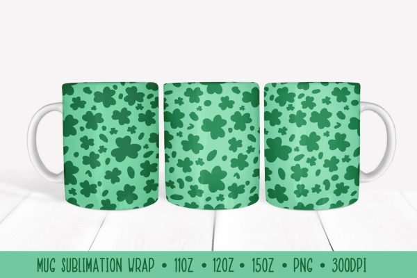 Shamrock Leaves Leopard Mug Wrap. Patrick’s Day Mug Wrap PNG Cheap