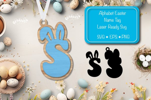 Easter basket tags Alphabet Letter S Easter tag Laser Cut. Easter Name tag Glowforge Online Sale