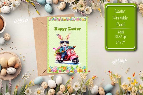 Printable Easter card Watercolor Easter Funny Bunny Kids Easter Discount