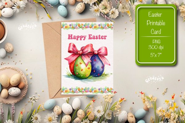Printable Easter card Easter egg watercolor postcard Kids Easter Fashion