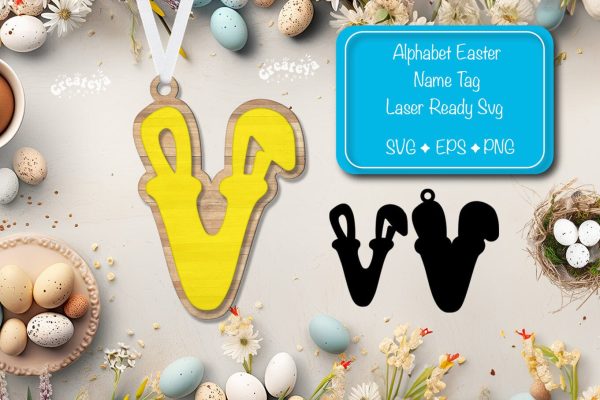 Easter basket tags Alphabet Letter V Easter tag Laser Cut. Easter Name tag Glowforge Online now
