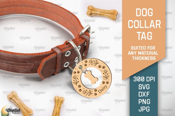 Dog Collar Tag Laser Cut. Dog Name Tag SVG For Sale