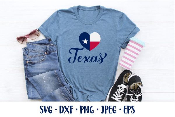 Texas hand lettered SVG with heart shaped flag Fashion