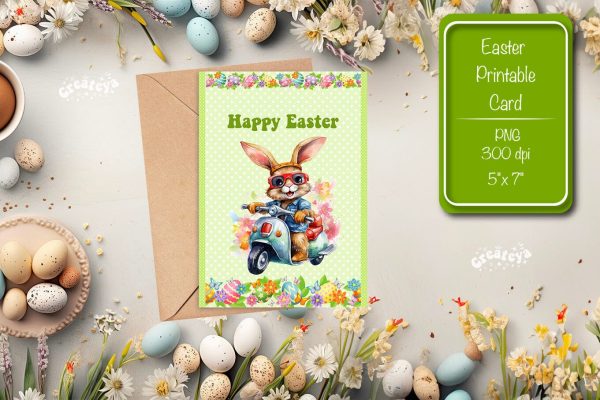 Printable Easter card Watercolor Easter Funny Bunny Kids Easter Discount