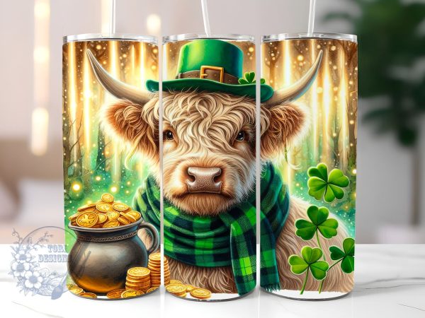 Highland Cow St. Patricks 20 oz Skinny Tumbler Sublimation Design, St Patrick s Day Tumbler Png, Straight & Tapered Tumbler Wrap, Instant Digital Download Online Hot Sale