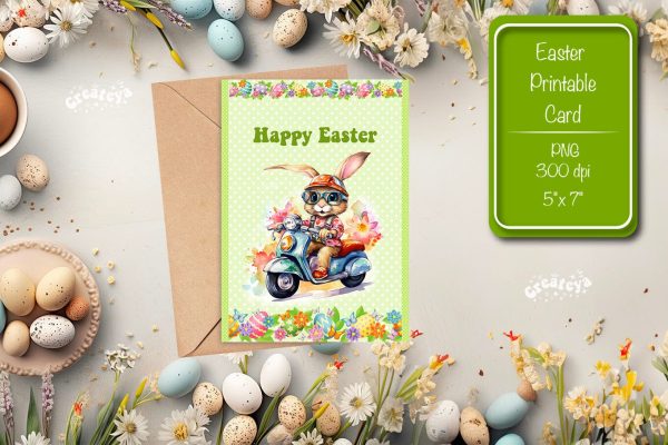 Printable Easter card Watercolor Easter Funny Bunny Kids Easter Fashion
