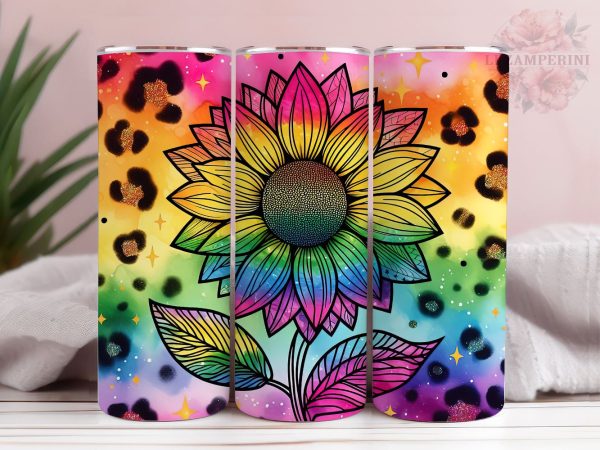 Leopard Sunflower Rainbow 20oz Tumbler Wrap PNG, Straight & Tapered Tumbler Wrap, Tie Dye Sunflower Tumbler PNG, Instant Digital Download Sale