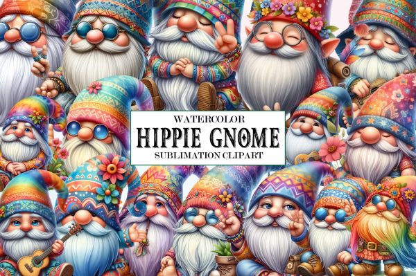 Watercolor Cute Hippie Gnome Clipart Cheap