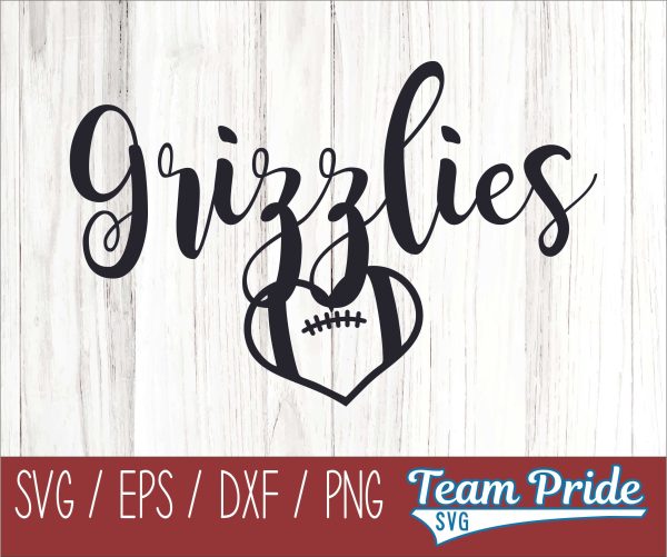 Grizzly Football Heart SVG Digital Download Printable - SVG, EPS, DXF, PNG on Sale