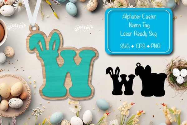 Easter basket tags Alphabet Letter W Easter tag Laser Cut. Easter Name tag Glowforge For Sale