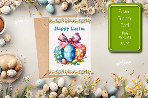Printable Easter card Easter egg watercolor postcard Kids Easter Sale