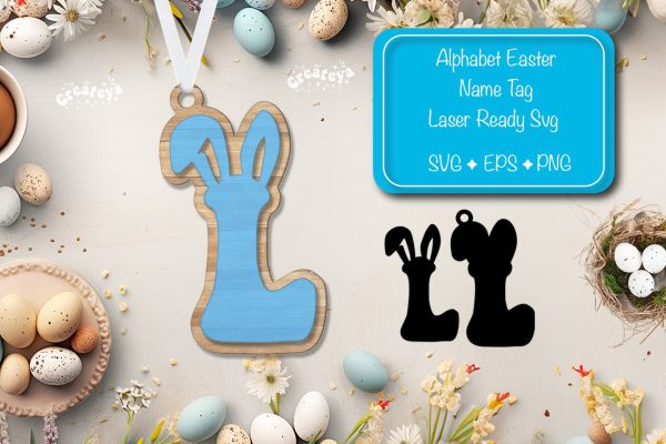 Easter basket tags Alphabet Letter L Easter tag Laser Cut. Easter Name tag Glowforge Supply