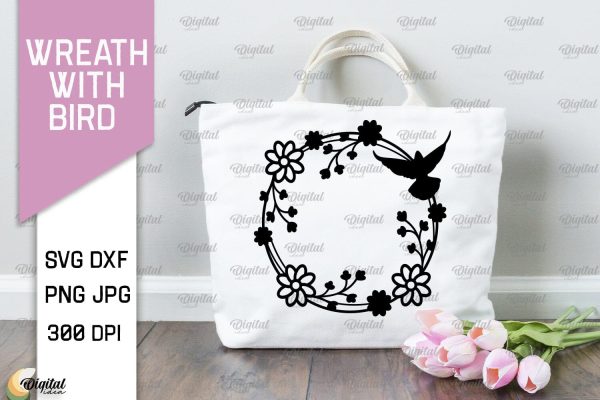 Wreaths With Bird SVG. Flower Wreath SVG Discount
