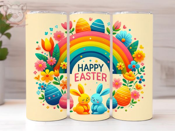 Happy Easter 20oz Tumbler Png, Sublimation Design, Floral Easter Bunny Tumbler Png, Digital Download PNG Online