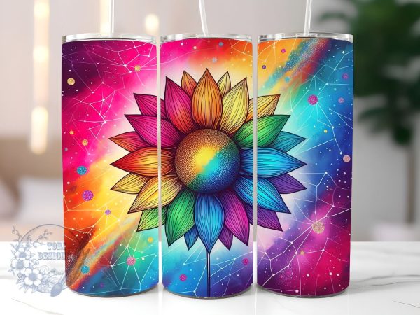 Tie Dye Rainbow Sunflower 20 oz Skinny Tumbler Sublimation Design, Sunflower Tie Dye Tumbler Png, Straight & Tapered Tumbler Wrap, Instant Digital Download Fashion