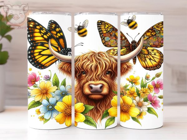 Highland Cow 20oz Tumbler Png, Sublimation Design, Flower Bee Tumbler Png, Digital Download PNG on Sale