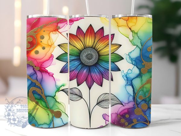 Tie Dye Rainbow Sunflower 20 oz Skinny Tumbler Sublimation Design, Sunflower Tie Dye Tumbler Png, Straight & Tapered Tumbler Wrap, Instant Digital Download Sale