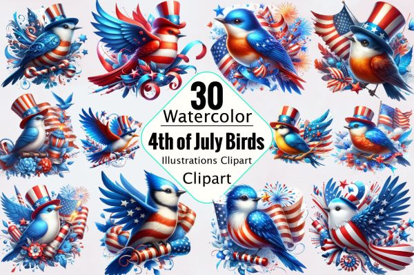 4th of July Birds Clipart Bundle Supply