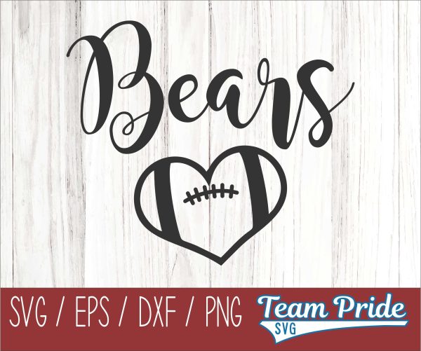 Bears Football Heart SVG Digital Download Printable - SVG, EPS, DXF, PNG Fashion