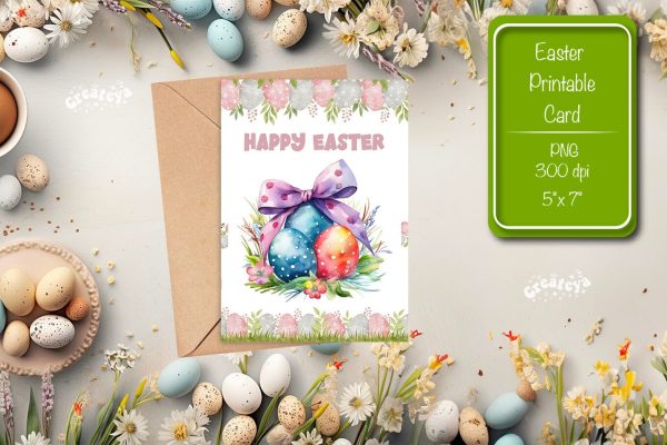 Printable Easter card Easter egg watercolor postcard Kids Easter Online Hot Sale