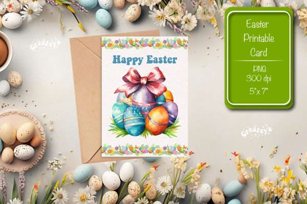 Printable Easter card EASTER EGG WATERCOLOR POSTCARD Kids Easter Supply
