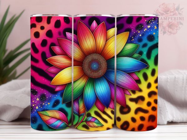 Leopard Sunflower Rainbow 20oz Tumbler Wrap PNG, Straight & Tapered Tumbler Wrap, Tie Dye Sunflower Tumbler PNG, Instant Digital Download Sale