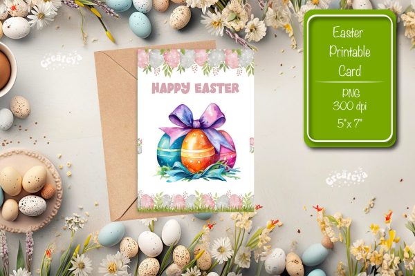 Printable Easter card Easter egg watercolor postcard Kids Easter Discount