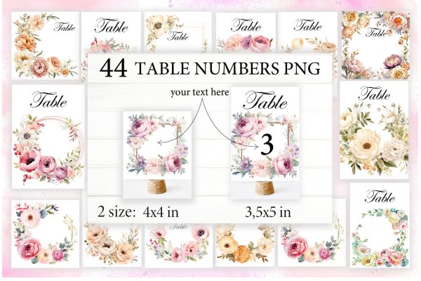 Table Numbers Card PNG. Wedding Card Bundle PNG Hot on Sale