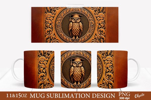 Leather Texture Mug PNG. Owl PNG Graduation PNG. 11 OZ, 15 OZ Cheap