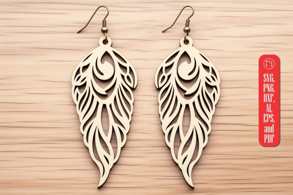 Boho Feather Shape Wood Earring SVG Hot on Sale