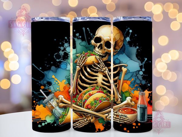 Funny Skeleton Taco 20oz Tumbler Wrap Sublimation Design, Straight Tapered Tumbler Wrap, Mexican Taco Tumbler Png, Instant Digital Download Hot on Sale
