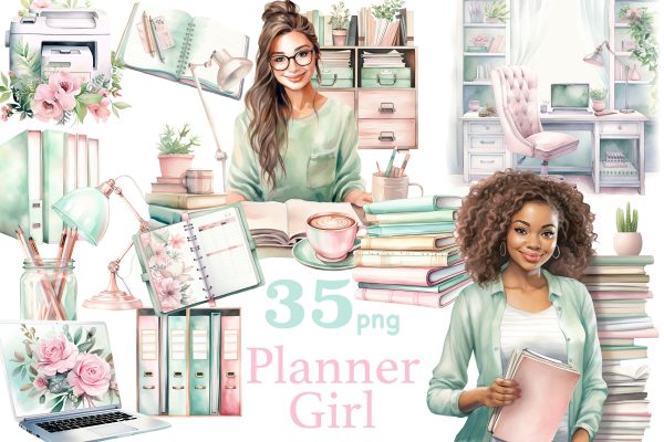 Planner Girl Clipart | Boss Babe Illustration Bundle Sale