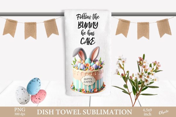 Easter Bunny Dish Towel PNG. Cake Sublimation PNG For Discount