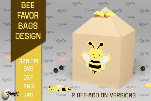 Bee Favor Bag Paper Cut. 3D Favor Box SVG Online Sale