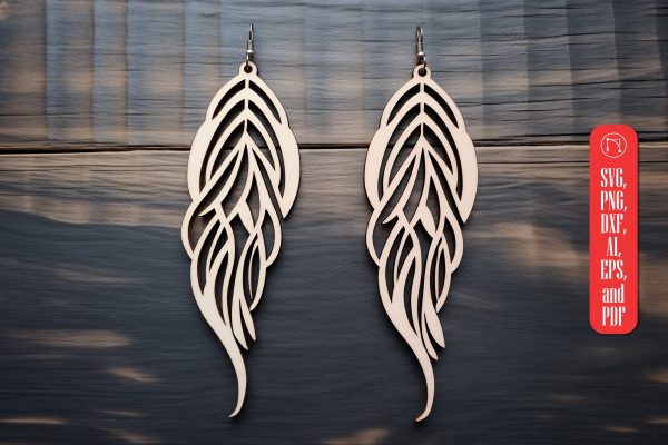 Boho Feather Shape Wood Earring SVG Hot on Sale