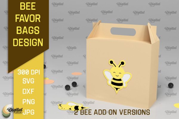 Bee Favor Bag Paper Cut. 3D Favor Box SVG Online
