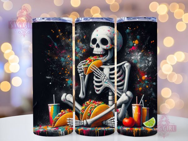 Funny Skeleton Taco 20oz Tumbler Wrap Sublimation Design, Straight Tapered Tumbler Wrap, Mexican Taco Tumbler Png, Instant Digital Download Hot on Sale