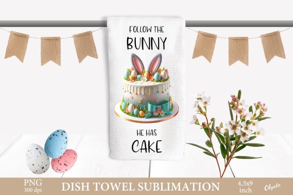 Easter Bunny Dish Towel PNG. Kitchen Sublimation PNG Cheap