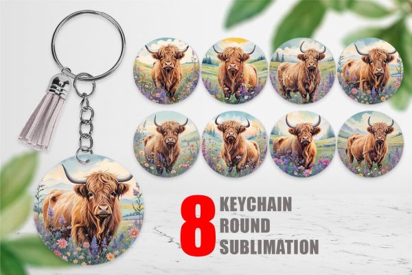 Keychain Highland Cow and Flower Sale