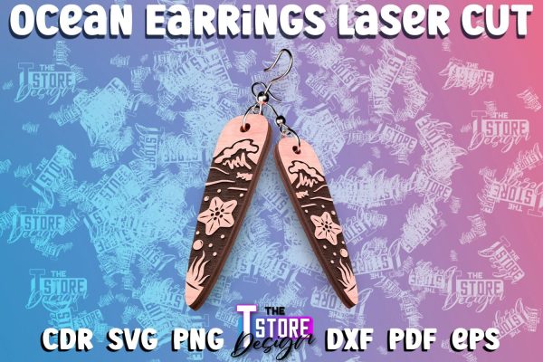 Ocean Earrings Box Laser Cut | Box Laser Cut SVG Design Discount
