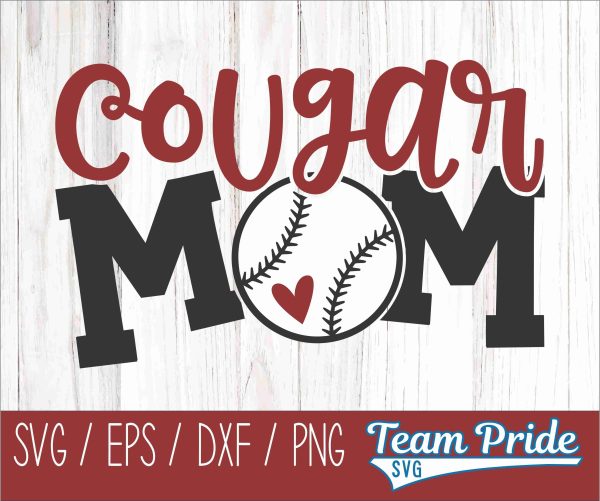 Cougars Baseball Mom SVG Digital Download Printable - SVG, EPS, DXF, PNG Discount
