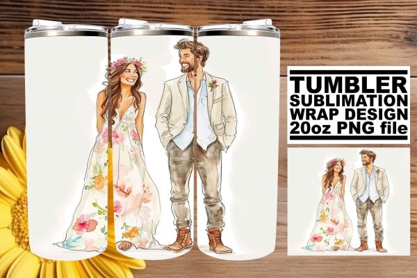 Romantic Watercolor Wedding Tumbler Wrap: Love Cascade 20oz Hot on Sale