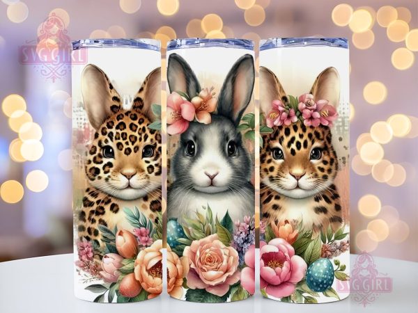 Easter Bunny Floral 20oz Tumbler Wrap, Straight Tapered, Happy Easter Png, Instant Digital Download For Discount
