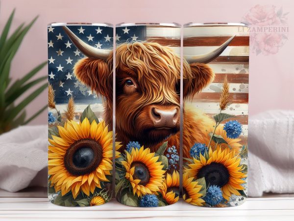 Cute Highland Cow  20oz Tumbler Wrap PNG, Straight & Tapered Tumbler Wrap, 4th Of July Tumbler, Instant Digital Download Fashion