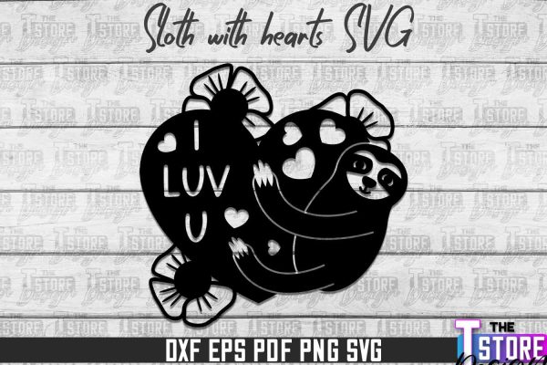 Sloth With Hearts SVG | Lazy Design SVG | SVG File Supply