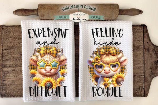Boujee Highland Cow Towel Sublimation Designs - Funny Highland Cow Dish Towel Designs For Cheap