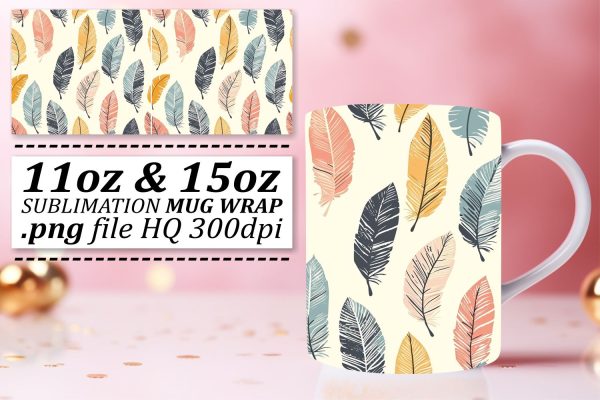 Chic Feather Mug Sublimation: 11oz 15oz Elegance with Patterns For Sale
