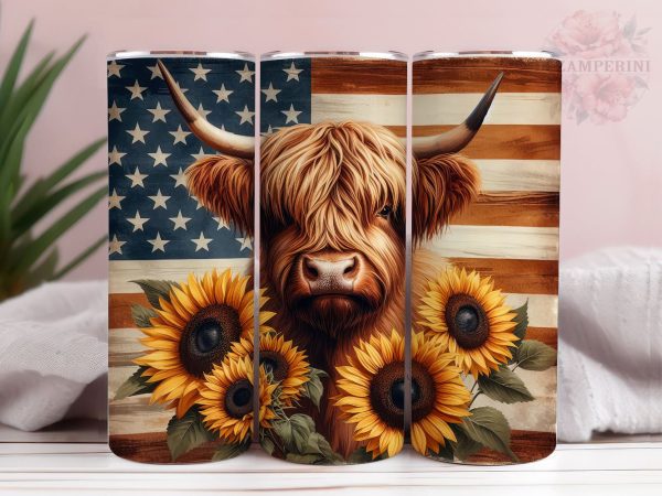 Cute Highland Cow  20oz Tumbler Wrap PNG, Straight & Tapered Tumbler Wrap, 4th Of July Tumbler, Instant Digital Download Sale